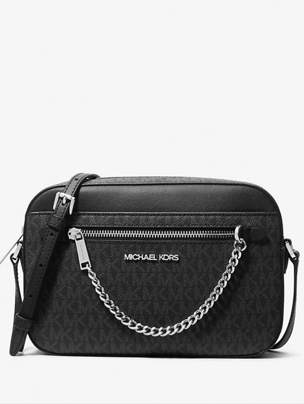 Michael Kors Black MK Signature Chain-Accent Crossbody